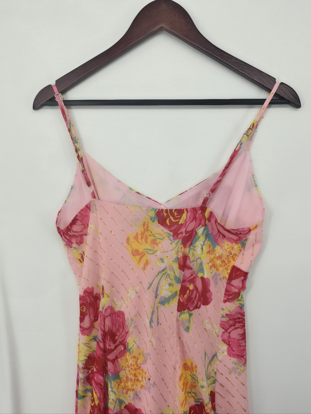 Betsey Johnson Pink Floral Maxi Dress M Sweetheart Sheer Layered Romantic - Picture 11 of 16